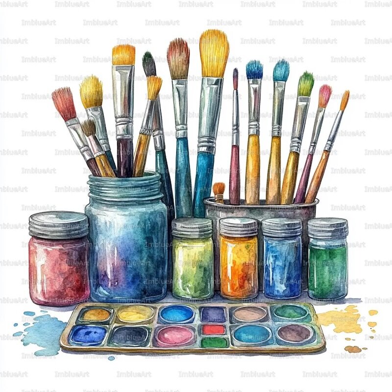 Creatieve technieken met penselen, aquarel, shimmer en meer