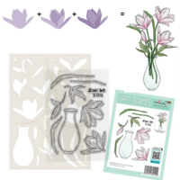 Polkadoodles Mixed Flowers Lily Vase Stempel &amp; Stencil Set &ndash; PD8746-ST + PD8754-s