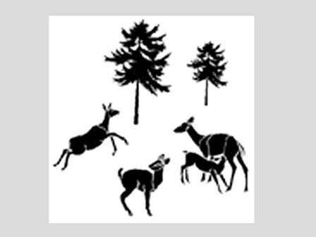 Clarity stamp larch trees &amp; deer stempelset