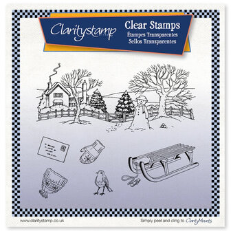 Jayne Nestorenko Winter Scene &ndash; Sled Unmounted Stamp Set