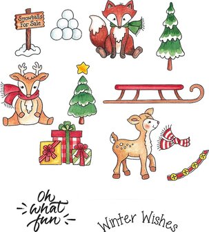 Cottage Cutz Die &amp; Stempelset &ndash; Snow Friends: Vrolijke sneeuwpret op je winterkaarten