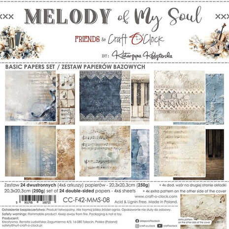  paper pad -  Melody of My Soul 8x8"  | 24 dubbelzijdige vellen - craft o clock 