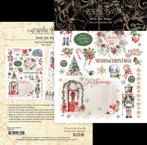 Deck the Halls Rub-On Transfers &ndash; Graphic 45 Kerstcollectie