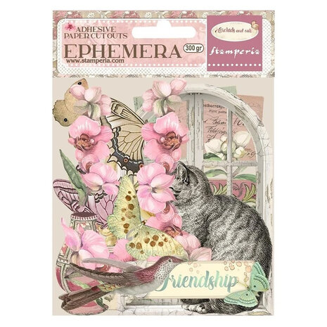 Stamperia Adhesive Paper Cut Outs Ephemera &ndash; Orchids and Cats