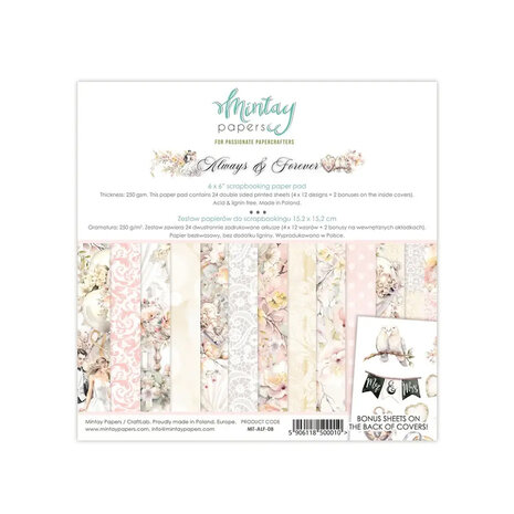 Mintay Papers Always &amp; Forever Paper Pad 6x6 &ndash; Romantisch scrapbookpapier vol zachte details