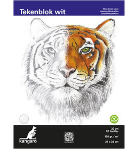 Tekenblok Kangaro 27x36 cm | 120gr – 20 vellen | Witte vellen met fijne korrel