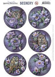 Yvonne Creations Knipvel – Aquarella Owls and Flowers Round