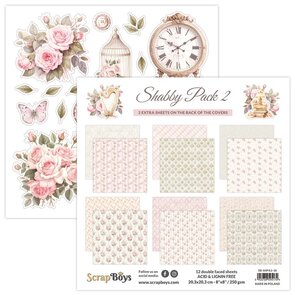 ScrapBoys Shabby Pack 2 Paper Pad 8x8 Inch – 250 gsm Dubbelzijdig Scrapbooking Papier