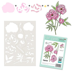 Polkadoodles Peony Bloom & Grow Stencil PD8757 – bouw prachtige bloemen laag voor laag op